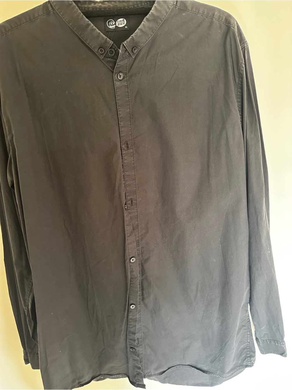 Cheap Monday Men's Dark Black Band-Collar Button-Down Shirt